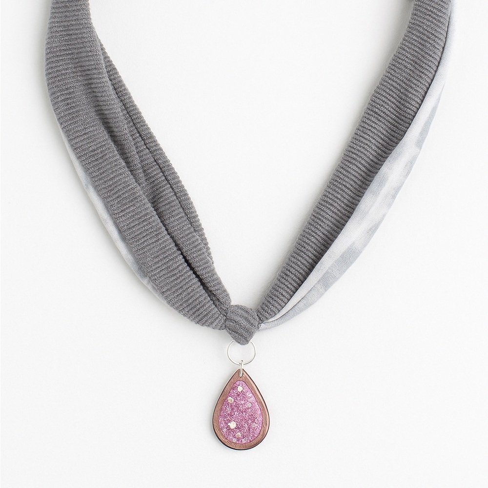 Artisan Gray Tshirt Necklace with handmade Pendant